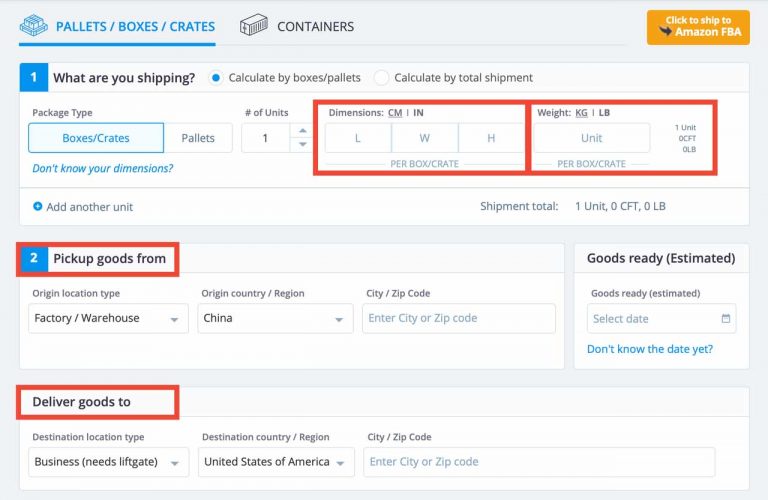 معلومات الشحن