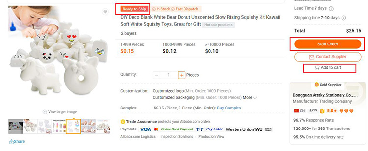 prêt à être expédié sur Alibaba